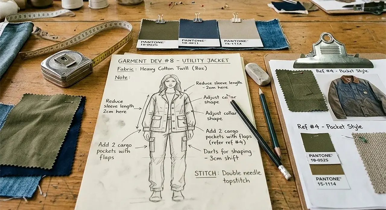 Hand-drawn garment sketch for custom clothing development — Hilton Enterprises Pakistan
