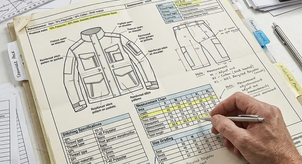 Tech pack submitted for custom clothing manufacturing — specification review, Hilton Enterprises Pakistan