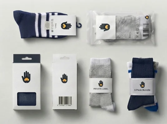 Custom packaging options for private label socks including hang tags and retail boxes