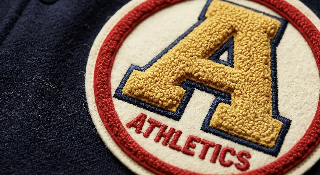 Chenille embroidery varsity patch — plush textured finish, Hilton Enterprises