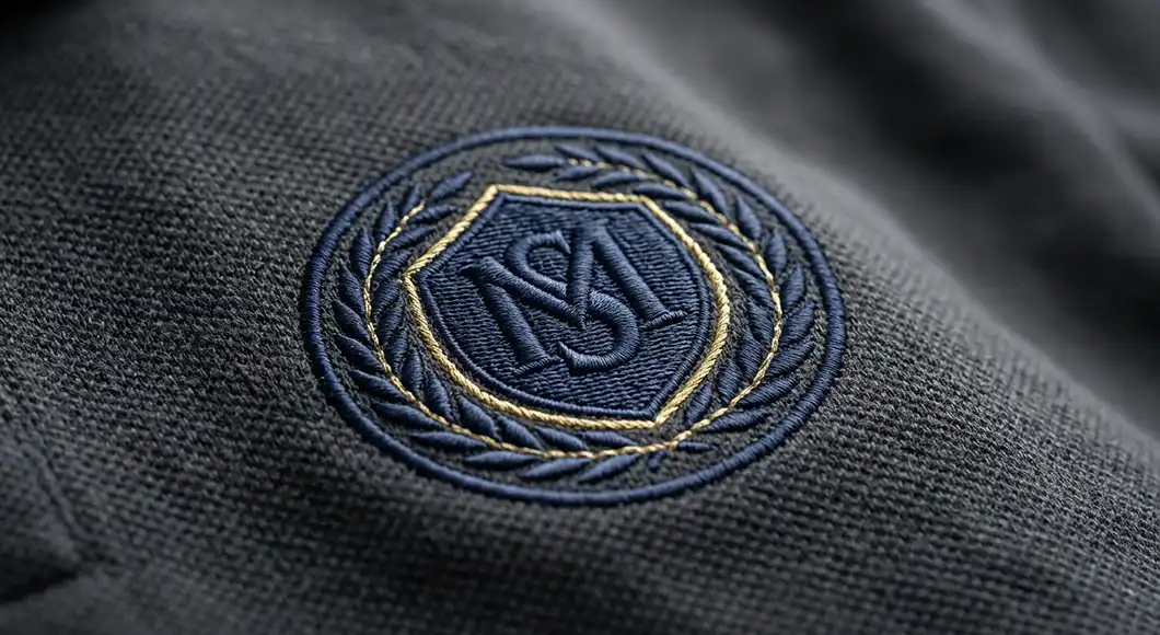 Flat embroidery logo on polo shirt — smooth stitched finish, Hilton Enterprises